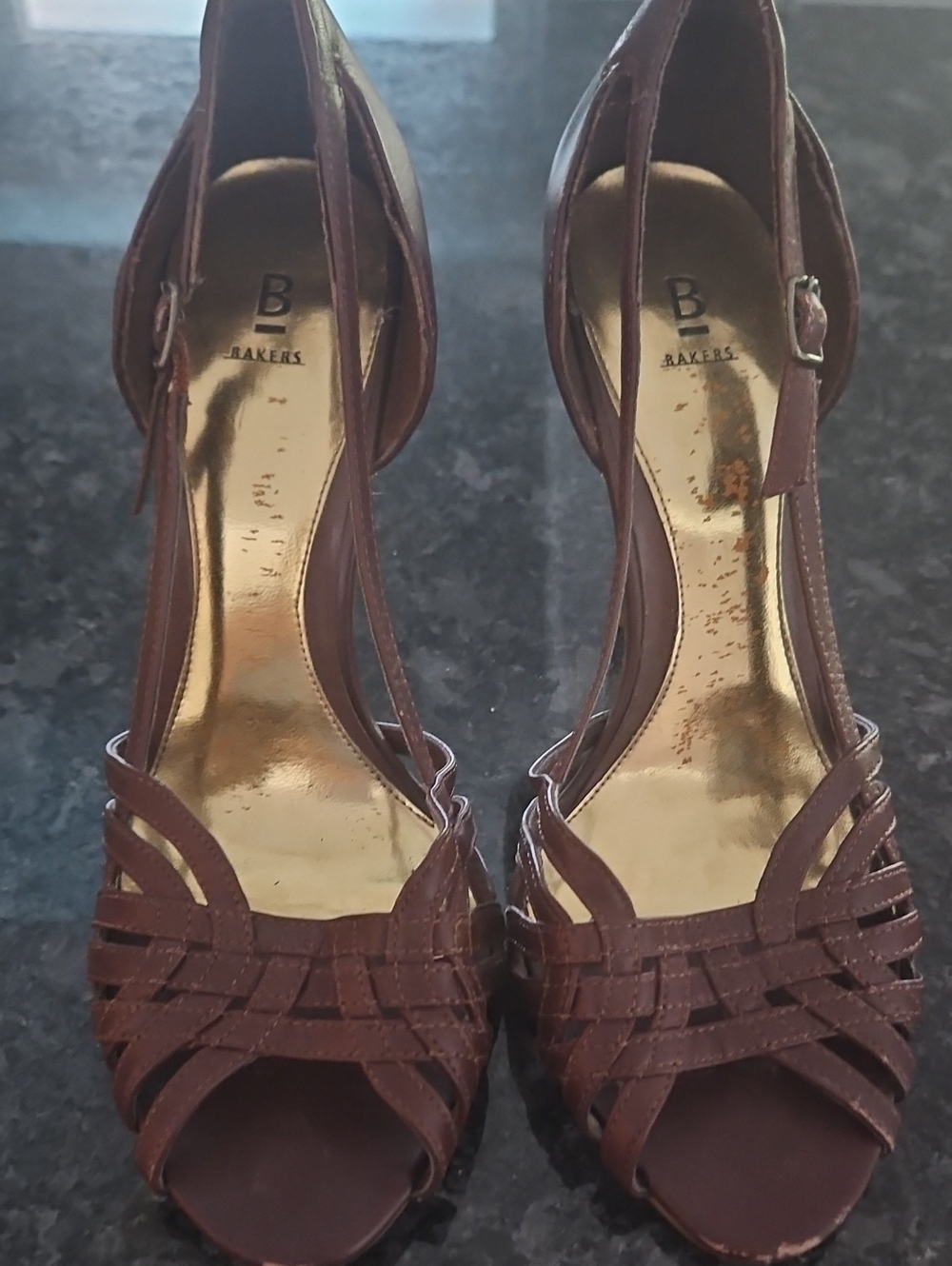 Bakers Women's Brown Strappy Peep-Toe Heels Sz 8 1/2 B